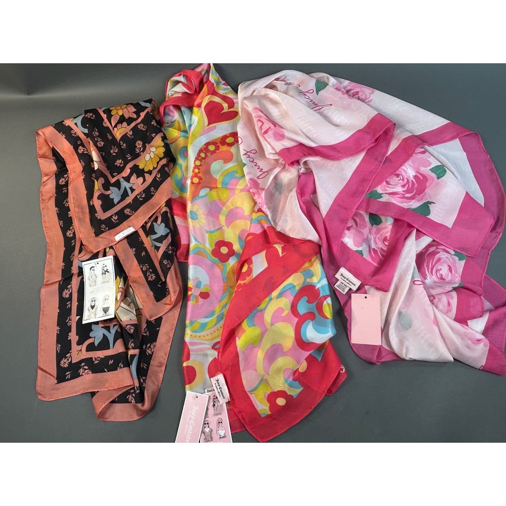 Juicy Couture Multi-Wear Square & Scarf Set Floral Paisley Pink Black NWT